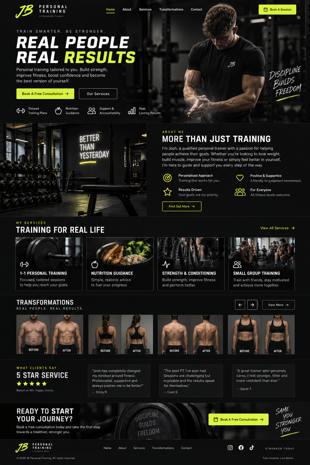 Personal training website concept